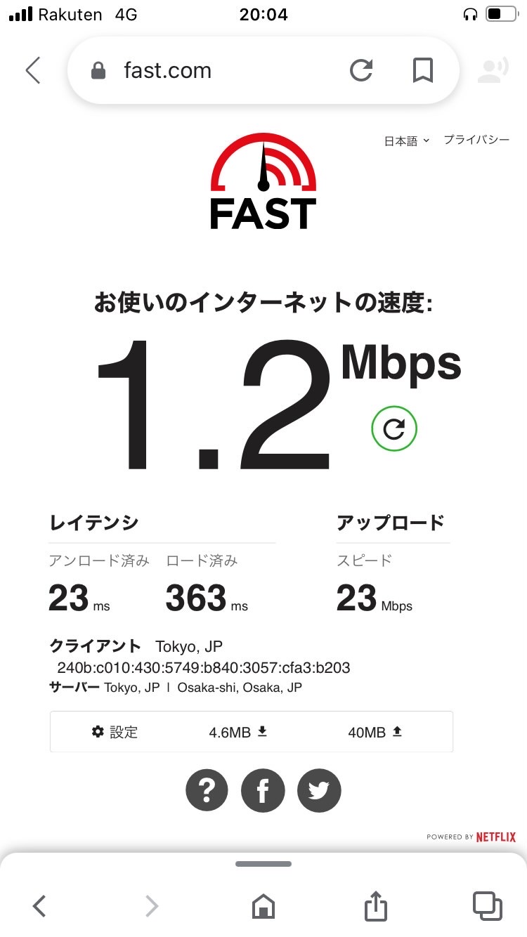 楽天モバイルの新宿での通信速度