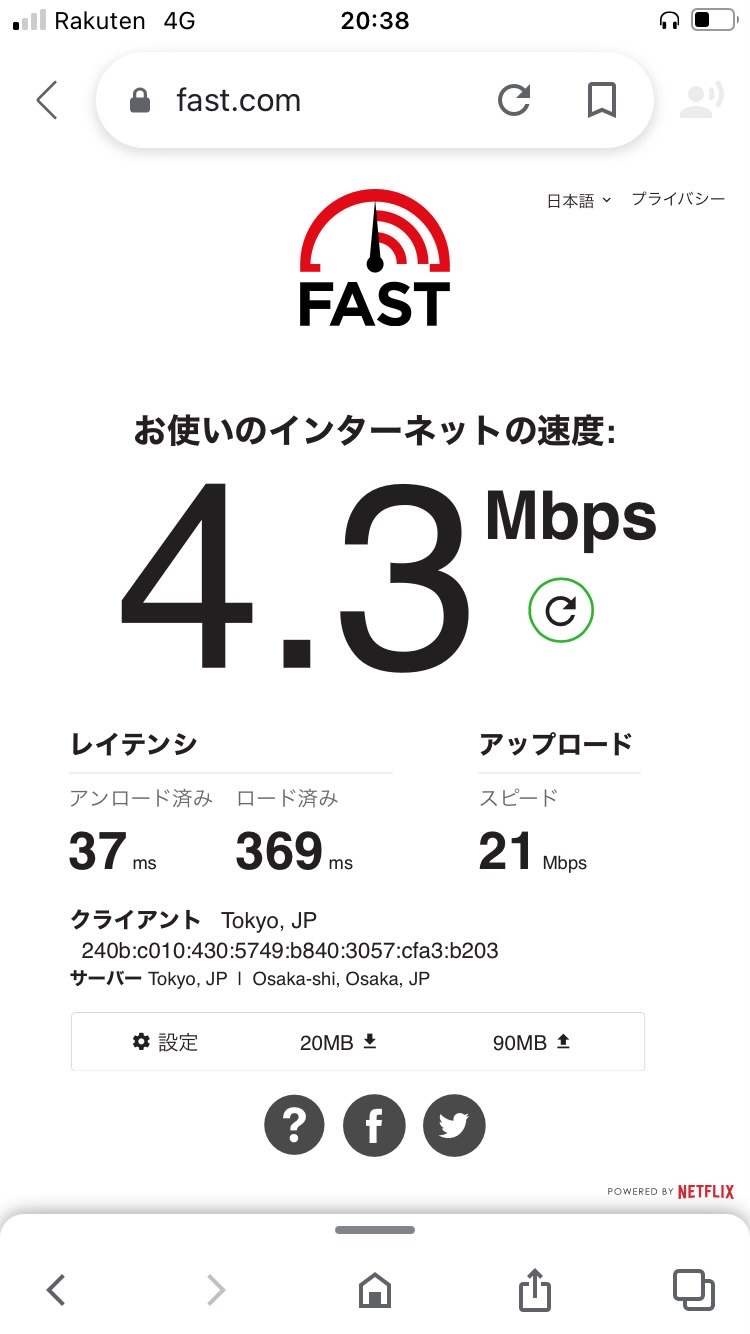 楽天モバイルの東京での通信速度